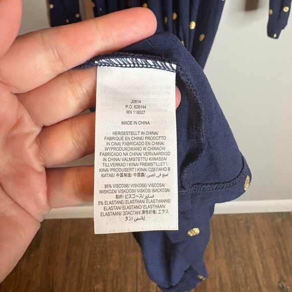 Boden Gemma Jersey Dress Navy Blue Gold metallic polka dots - Picture 5 of 6